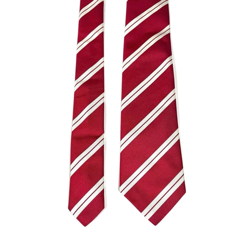 Ben Silver of Charleston Striped Silk Tie - Red & White - Hand Made in England